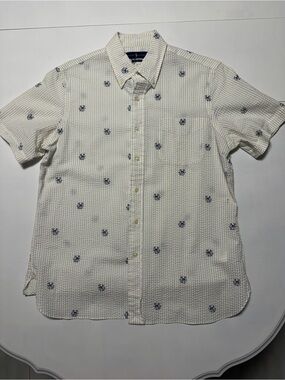 Polo Ralph Lauren Short-Sleeve White Seersucker Shirt with nautical Embroidery